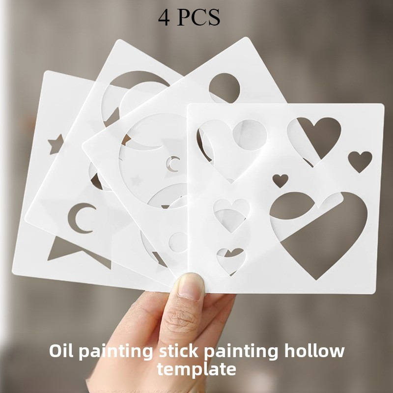 TEMU 4pcs - Star - Heart - Circle - Crescent Painting Stencil Set - Washable And Reusable, Suitable For Crafts On Wood, Fabric, Paper, Walls, Canvas,
