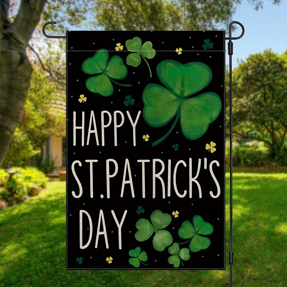 

1pc Happy 's Day Garden Flag - Double-sided Clover Polyester Yard Banner, Multipurpose Outdoor Decor, No Electricity Needed, 12x18 Inches