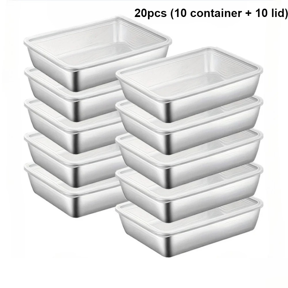 Image of 20pcs Stainless Steel Food Storage Container Set Meal Prep Fridge Organizer Bbq Home Kitchen Additions Tools 10 Boxes 10 Lids