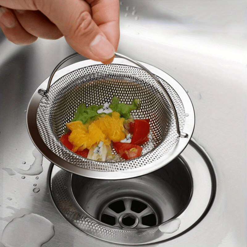 A Stainless Steel Sink Strainer with a Handle - Rust-Resistant And Clog-Proof Mesh Filter, Suitable for Kitchen And Bathroom Sinks, Made of 201 Stainless Steel, Effortlessly Prevents Blockages, Ideal for Draining Vegetable And Fruit Scraps, Includes 11 Installation Parts for Kitchen Sinks.