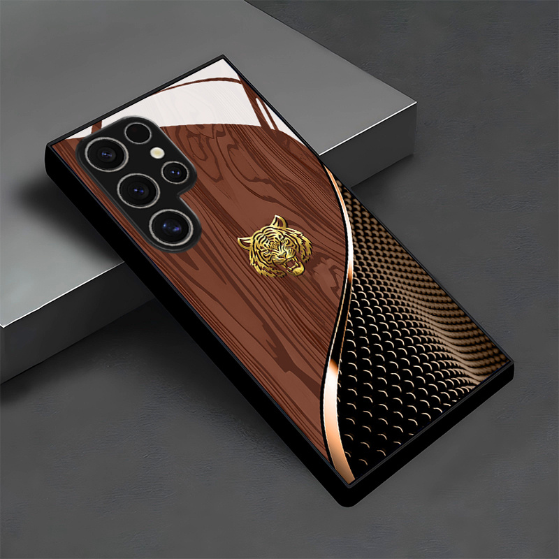 Telefoncover - Flot Gylden Tigerbrun Tekstur Mønster Glas Telefon Cover til Samsung Galaxy S26/S25/S25 Plus/S25 Ultra/S24/S24 FE/S24 Plus/S24 Ultra/S23+/S23 Ultra/ /S22+/S22 Ultra/S20+/S20 FE/S20 Ultra/A13/A14/A16/A32/A33/A34/A53/A54/55/