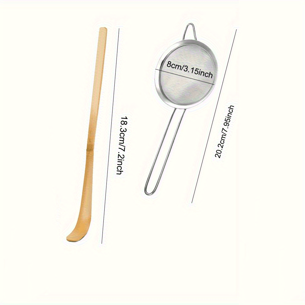 Image of 2pcs Japanese Matcha Tea Ceremony Accessories - Authentic Traditional Scoop (chashaku) & Stainless Steel Sifter (compatible With , Shojicha, For Or Zen Tea Ceremonies)