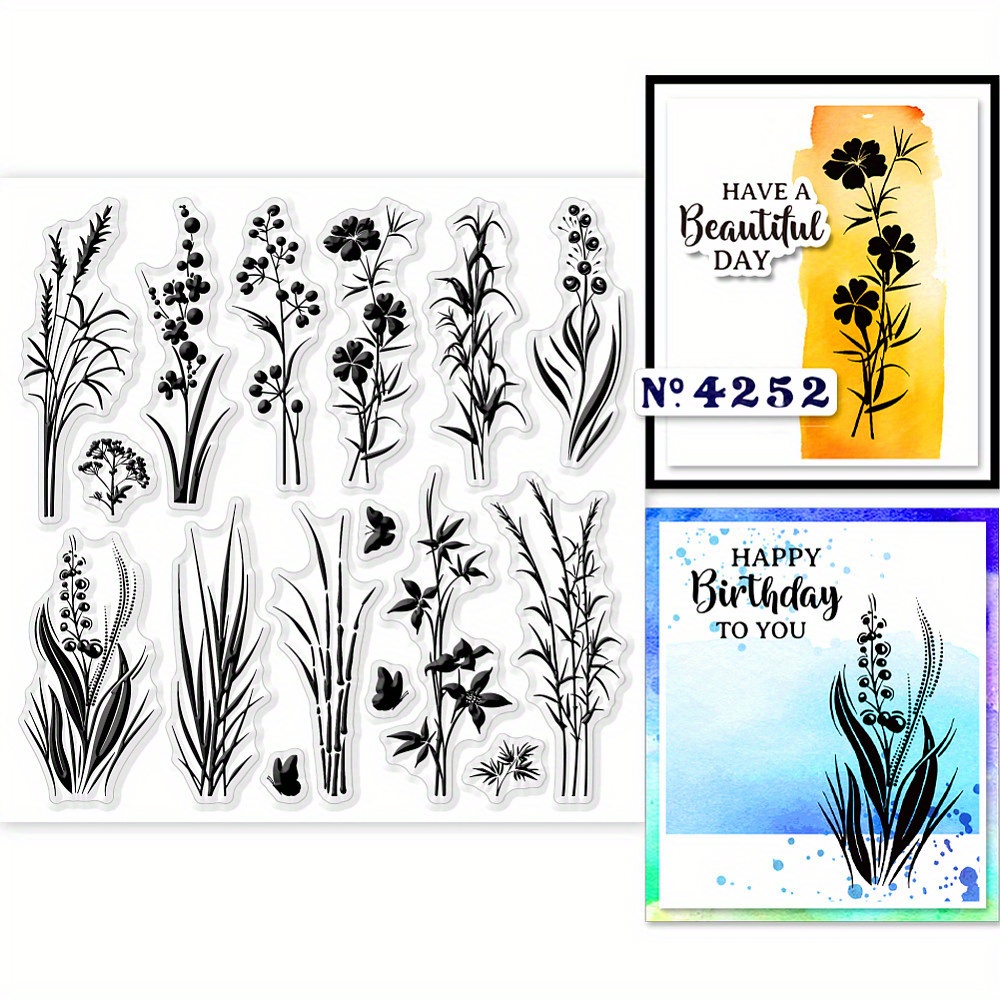 Image of 1sheet Plants Clear Stamps Wildflowers Grass Clear Stamp Seals Transparent Stamps Craft Supplies Stickers Handmade Kit