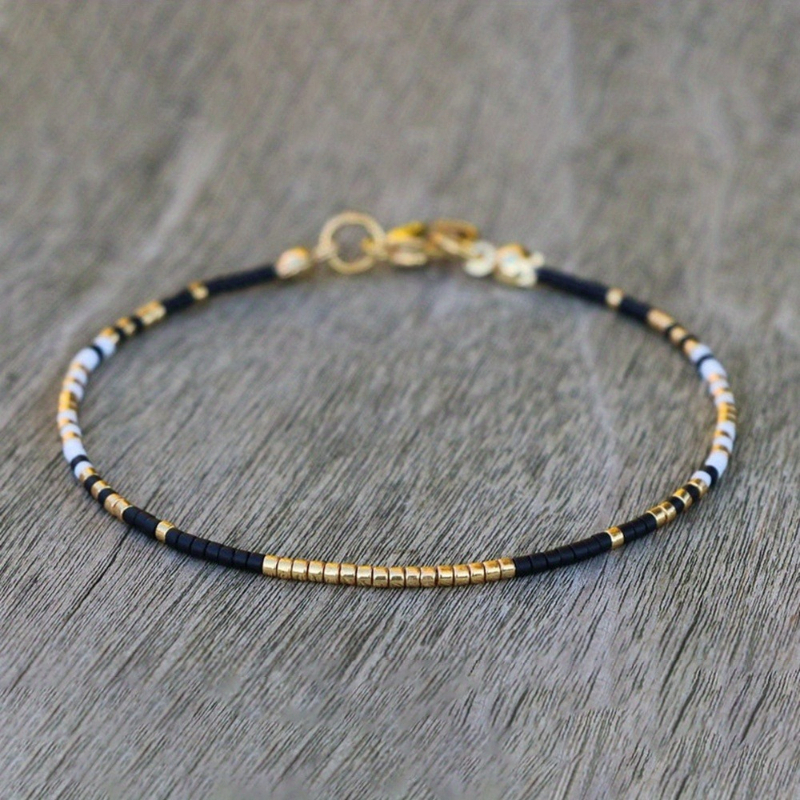 TEMU Women's Versatile Gift Minimalist Natural Stone Bead Bracelet With An Elegant Chain