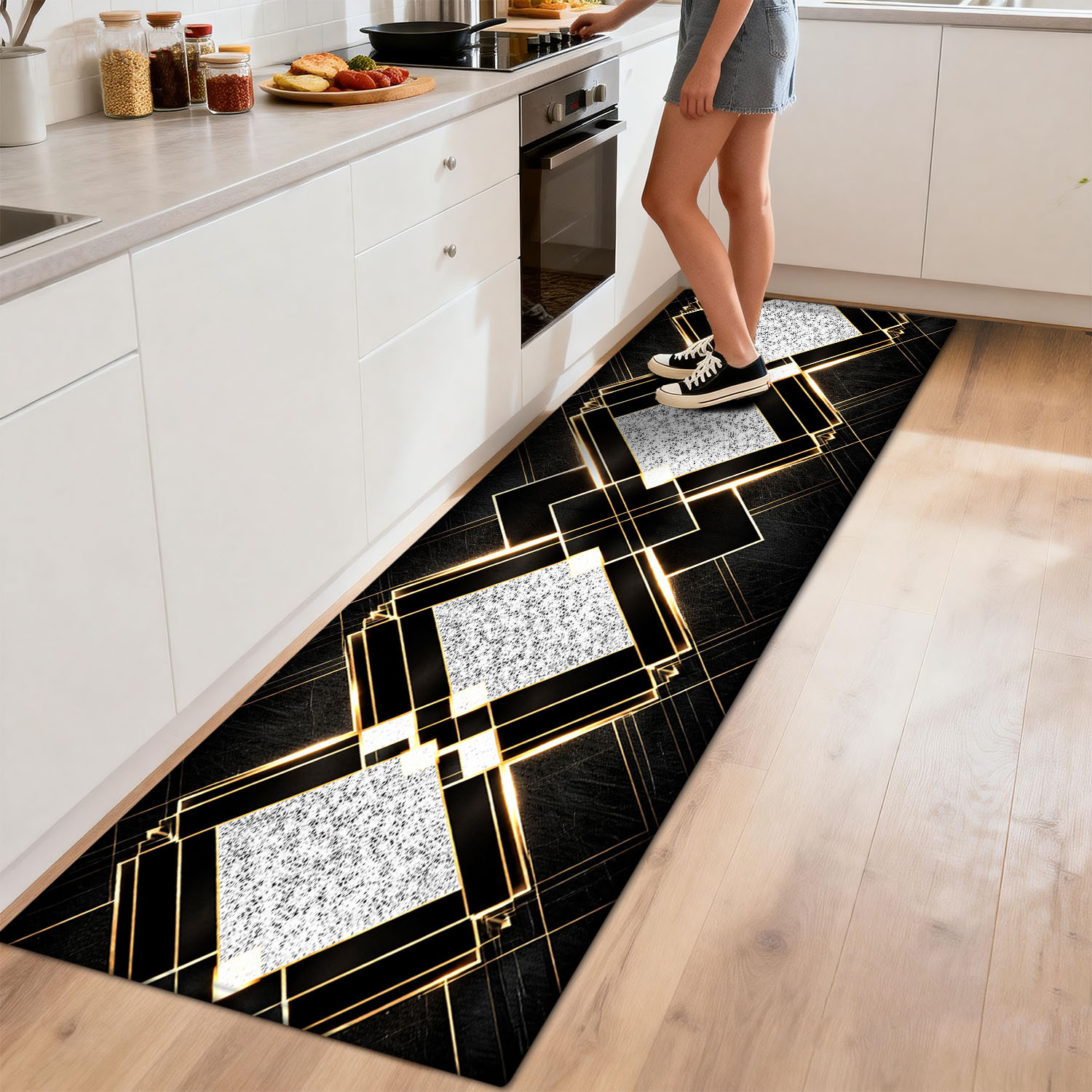 item picture 1  hallway long runner rug black golden sequin diamond pattern home decor runner mat for hallway bedside suitable for room laundry room balcony bathroom door absorbent non slip mat bedroom entrance floor mat