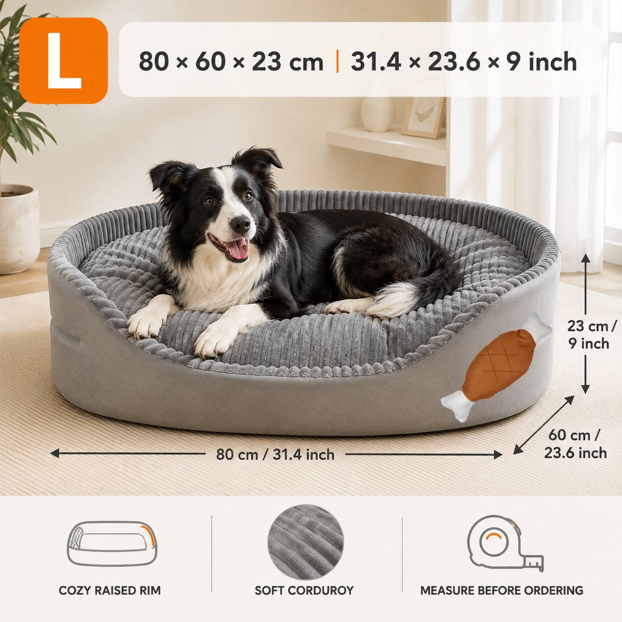 TEMU M/L/XL/XXL Panier de luxe lavable pour chien, canapé réversible pour animaux de compagnie avec côtés de rembourrage haut et bas, coussin