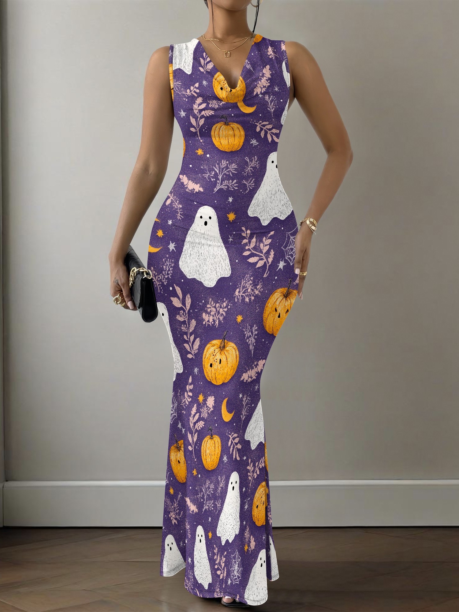 knee length dresses for ladies Halloween Pumpkin Luxury Dress L