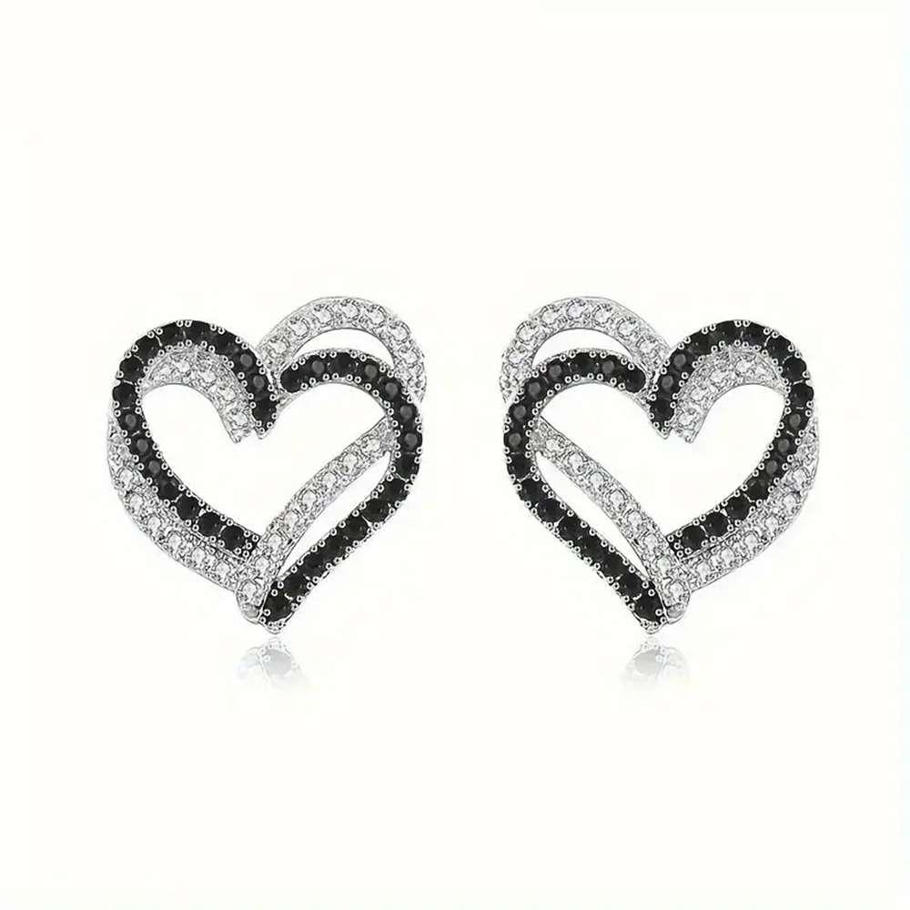 E-shop Modische Hohlraum- Zweifarben Synthetische Zirkonia Unregelmäßige Herzform Ohrstecker für Frauen Täglich Casual Party Elegante Ohrringe