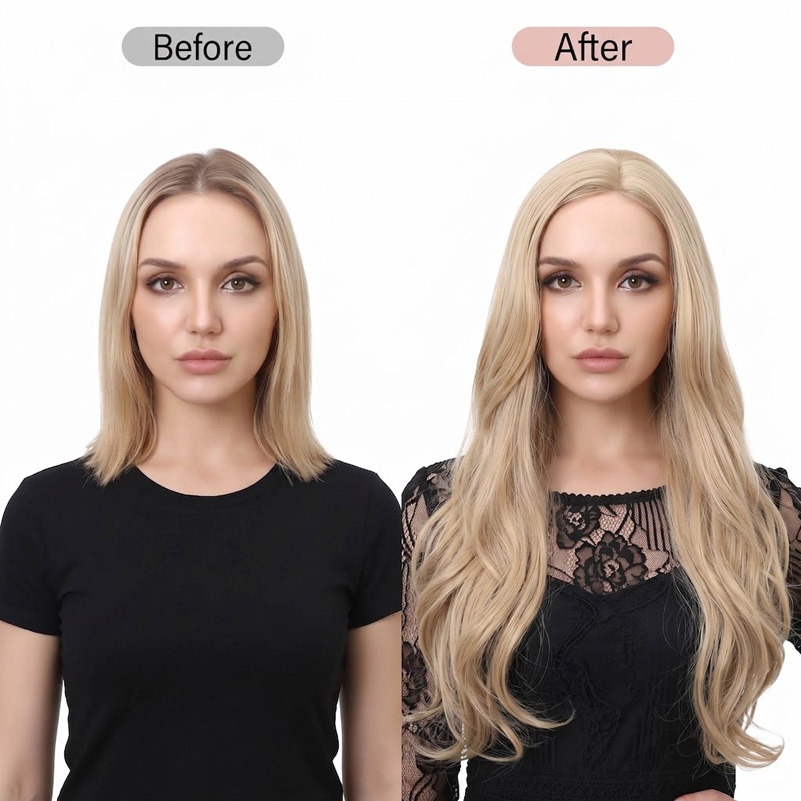 blonde hair extensions sold on Temu United States
