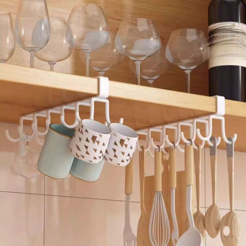 TEMU 2pcs Stainless Steel Cup Hook Rack/double Row Of 12 Hooks/space- Kitchen Storage Organizer, Durable, Easy To Clean, No-punch Design/suitable For