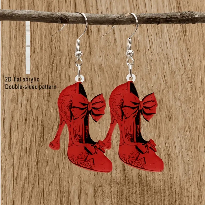 2D Flat Acrylic Christmas Red High Heels Earrings, Festive