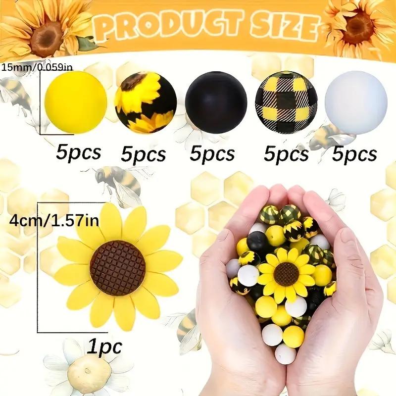 TEMU 26pcs Sunflower Silicone Beads, 15mm Beads For Diy Keychains, Art Crafts, Bracelets, Necklaces, Halloween, Thanksgiving, Christmas Gifts, Making Supplies
