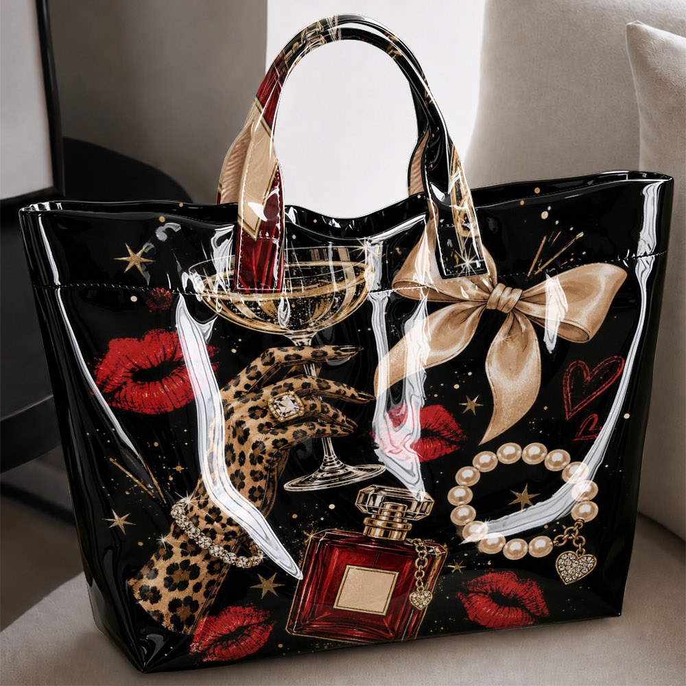 Image of Luxury Leopard Lips Print Tote Bag, Retro Style Handbag, Large Capacity Casual Bag For Daily , Dating And Light