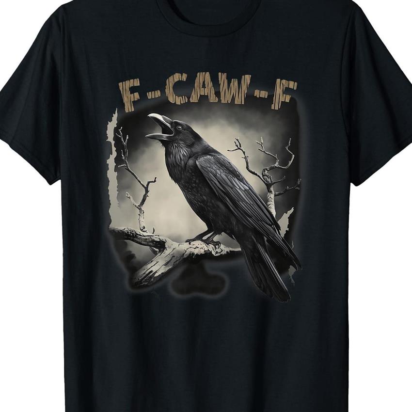 Funny F-Caw Crow T-Shirt for 180gsm Heavyweight Cotton F-CAW-F  Sound Effect Print, Loose Fit Casual Tee with Durable Hot