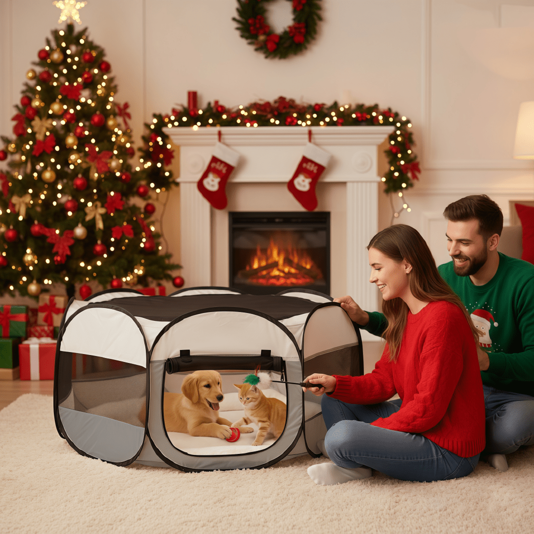 Hexagonal Pet Cage with Breathable Mesh for Cats and Small Dogs