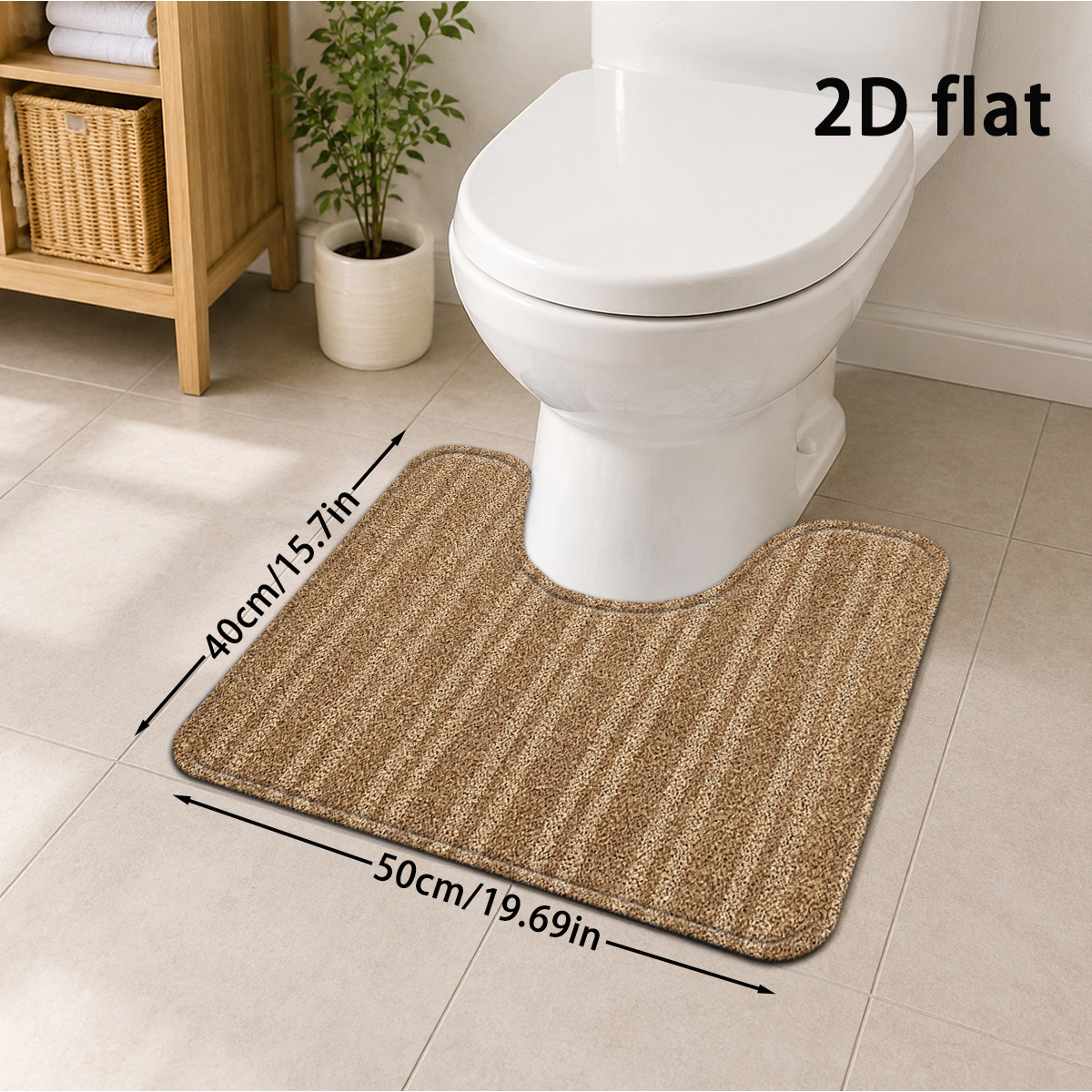 TEMU 2d Flat, 2d Flat 1pc Texture Gradient Striped Bathroom Mat, Bohemian Vintage Style Mat, U-shaped Toilet Mat, Soft Thickened Absorbent Mat,