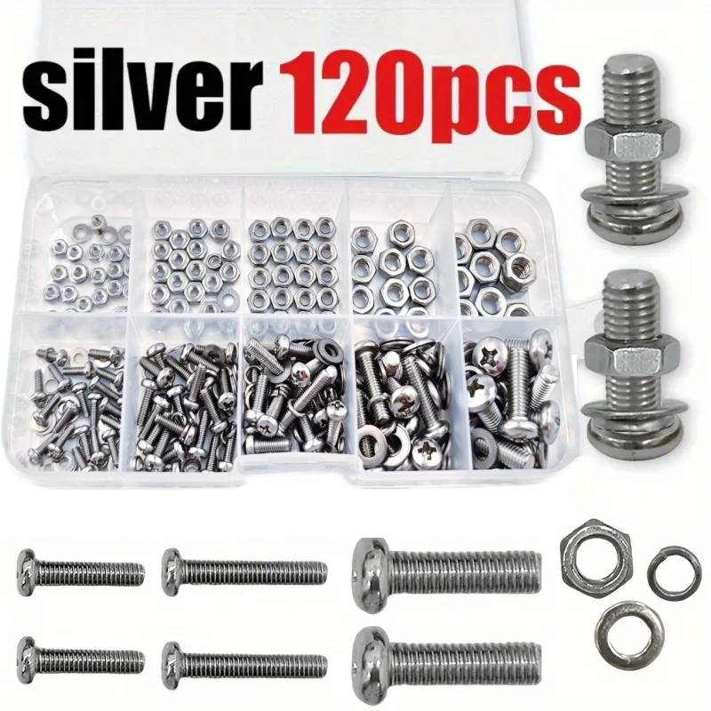 Image of 120pcs Screws An Head Screws Nuts Bolts Assortment Kit M2 M2.5 M3 M4 M5 Nut And Assortment Durable Screw And Nut Assortment For Diy, Repair, And Construction