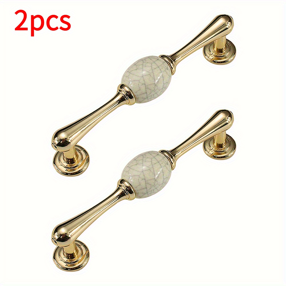 TEMU Set Of 2 Elegant Golden Brushed Alloy Cabinet Handles With Crackled Glass Knobs - 5.9 Inches Modern Kitchen Hardware Suitable For Cabinets And