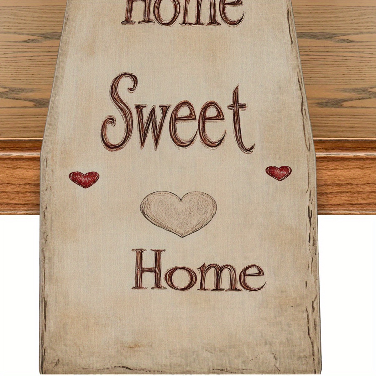 TEMU Vintage "sweet Home" Polyester Table Runner - Decor With Heart , Ideal For Home, Kitchen, Or Dining Area, Home | Vintage Home Decor | Polyester