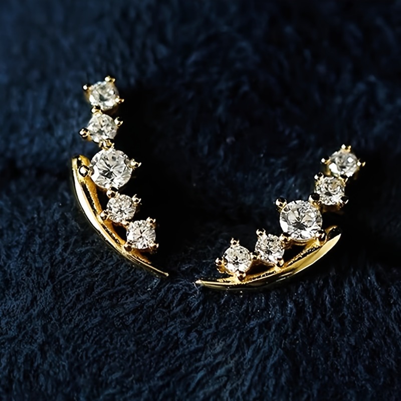Synthetic Zirconia Moon Climber Stud Earrings for Women