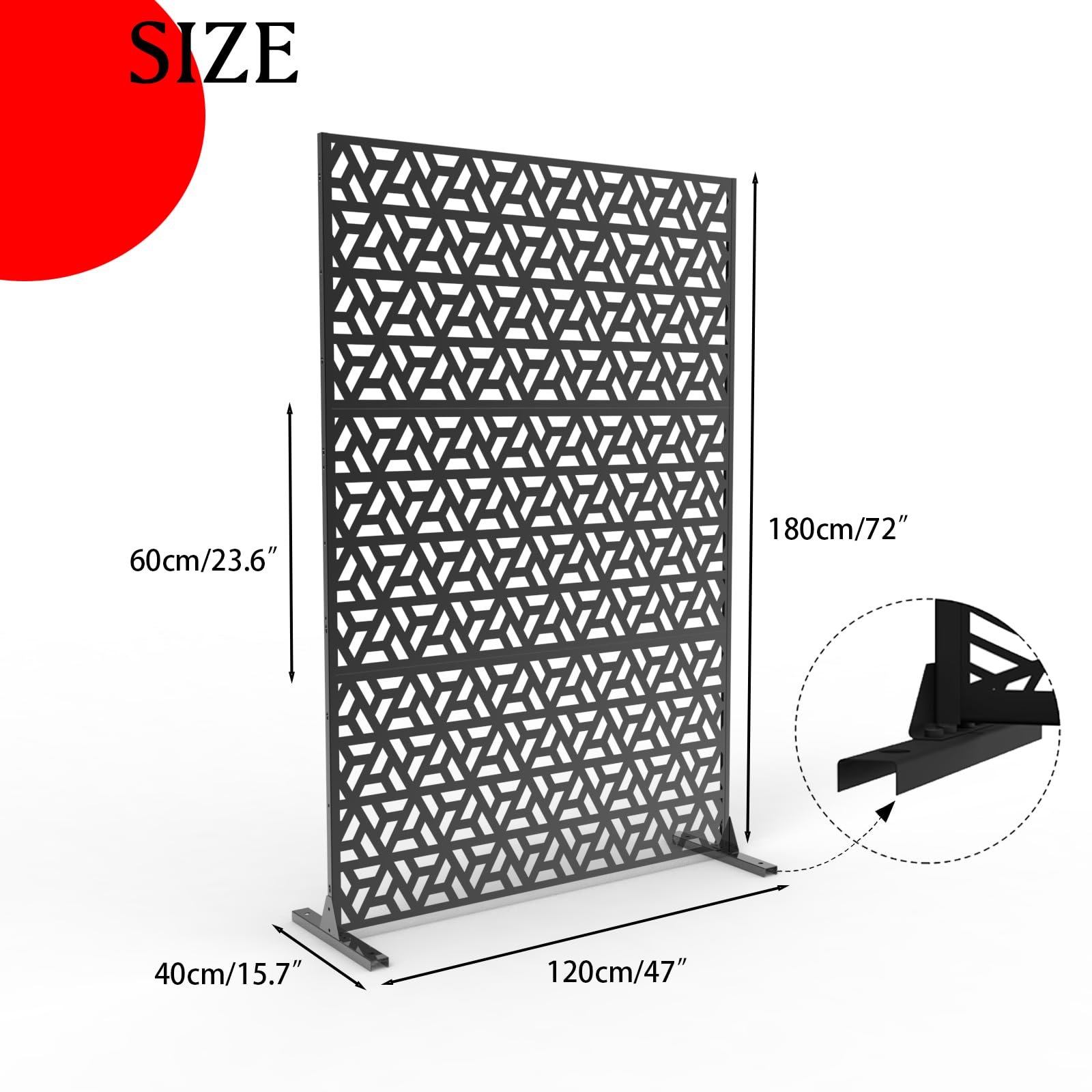 Image of 70. 9" .2" Outdoor Balcony Privacy Screen, Steel Privacy Panel Weatherproof Decorative Screen, Protective Screens For Garden, Balcony And Terrace Rustproof Metal Frame - Modern And Freestanding, Black