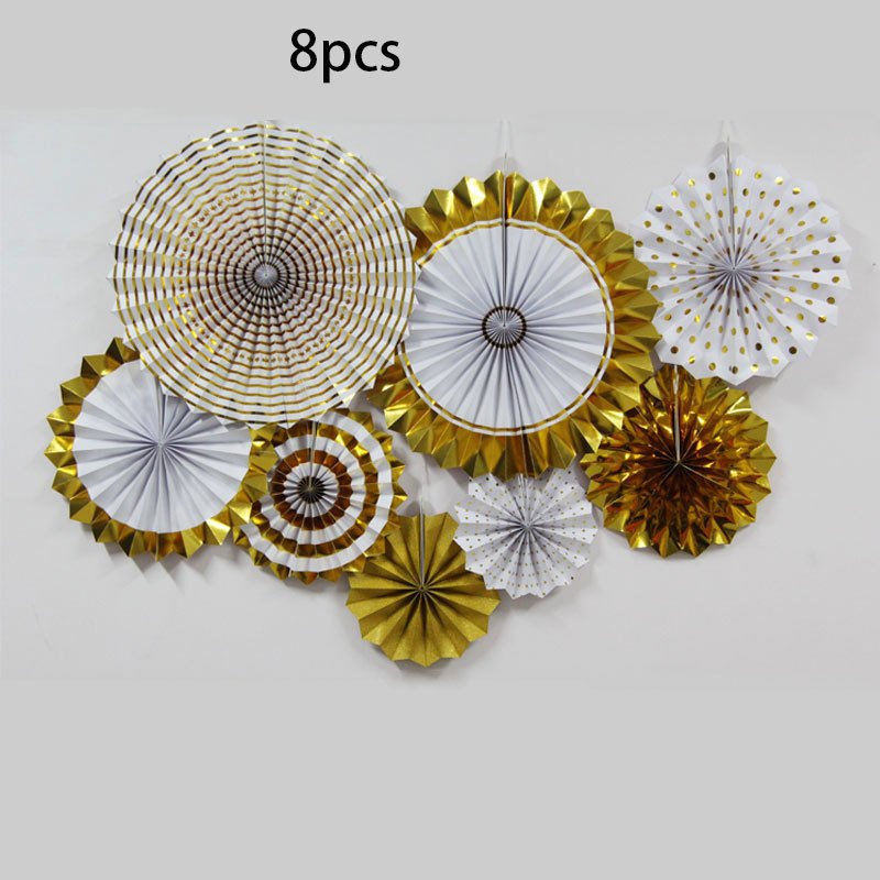 Set Of 8 Paper Fans, Party Decorations For Weddings And Birthdays, No Required, Lightweight Festive Ornaments