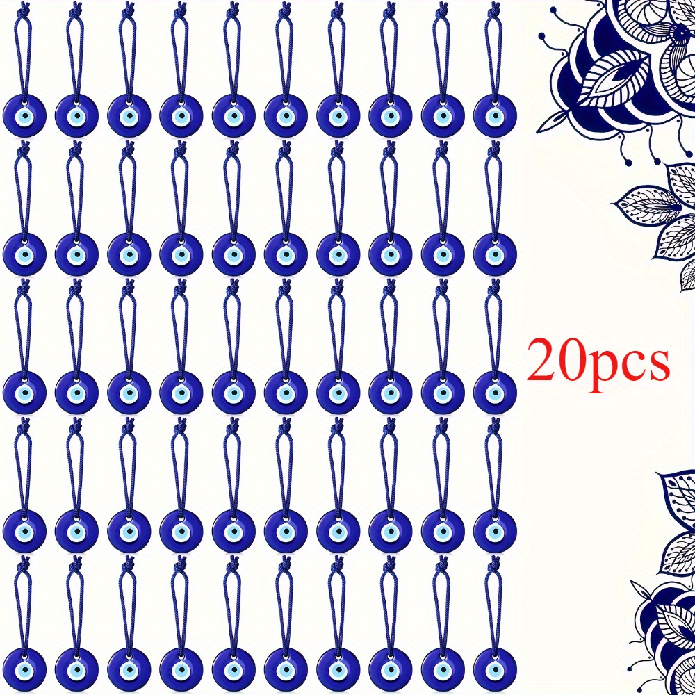 E-shop 20 Stück Türkische Blaue Böse Glas-Schlüsselbänder - Schutzcharms, Runde Perlen mit , Ideal für Hochzeiten & Geschenke, Metallmaterial,