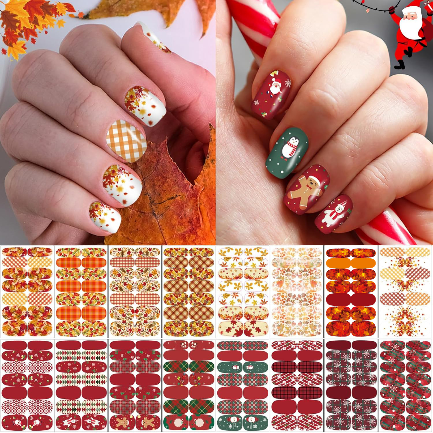 

16 , Christmas Day Fall All Seasonal Polish Strips, Diy -adhesive Art Decals 2pcs Files For Decor (224pcs)