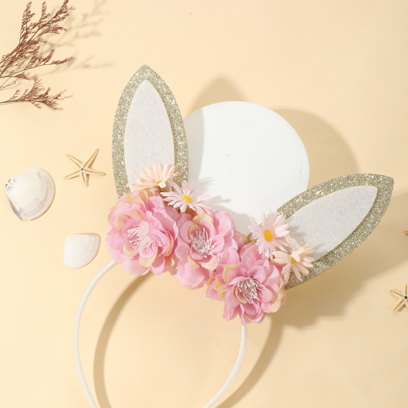 E-shop Blumen Haarband mit Hasenohren für Ostern, mit rosa Blumendesign, für Frühlingsfeiern, Ostereiersuche und Valentinstags-Haarextensions
