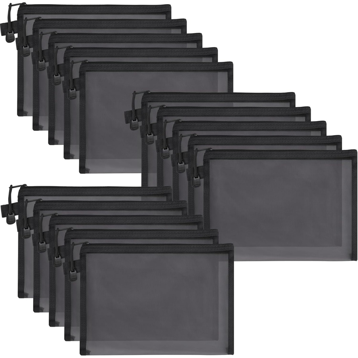 TEMU 15pcs Mesh Zippered Pouch Bags, Reinforced Zipper Design, Non-deformable Nylon Travel Bags, Makeup Storage Pouches, Suitable For School, Office,