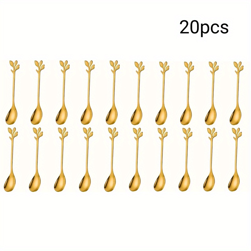 TEMU 20 Pack Elegant Leaf Pattern Coffee Spoons, 4.72" X " Mini Stainless Steel Espresso & Dessert Tea Spoons, Perfect For & Small Servings -
