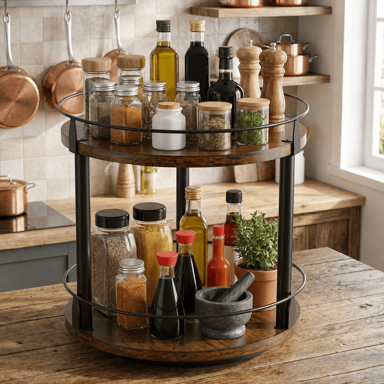 2-tier/3-tier Lazy Susan Organizer With 360° Rotating Turntable Base & Non-slip Pads - - Rotator Suitable For Kitchen Countertop, Cabinet, Spices, Condiments, Oils - Tabletop Shelf System