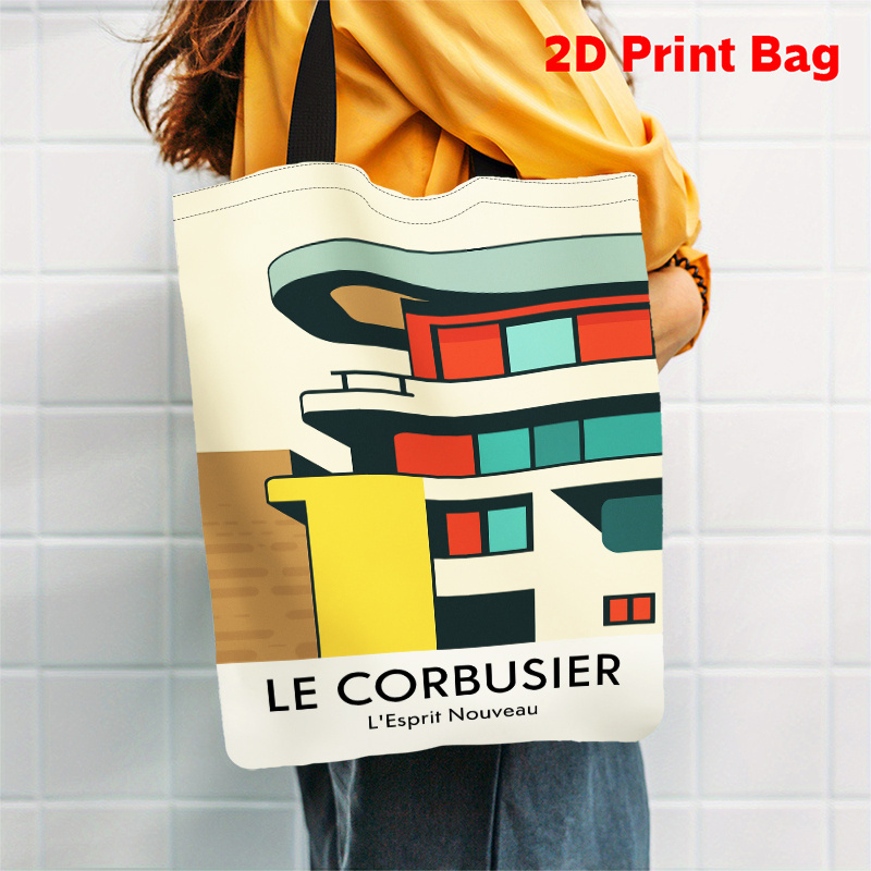 TEMU 2d Flat Printing 1pc, Modern Bstract Geometric Rchitecture Tote Bag- Lightweight Spacious Women Handbag With -, Halloween, Thanksgiving, Easter,