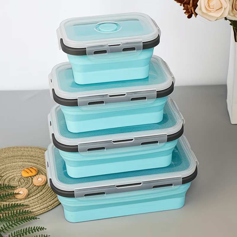 TEMU Set Of 4/8 Bpa- Bowls With Lids, Collapsible Silicone Bowls, Expandable Food Storage Containers, Salad Bowl Boxes, Portable Travel Bowls,