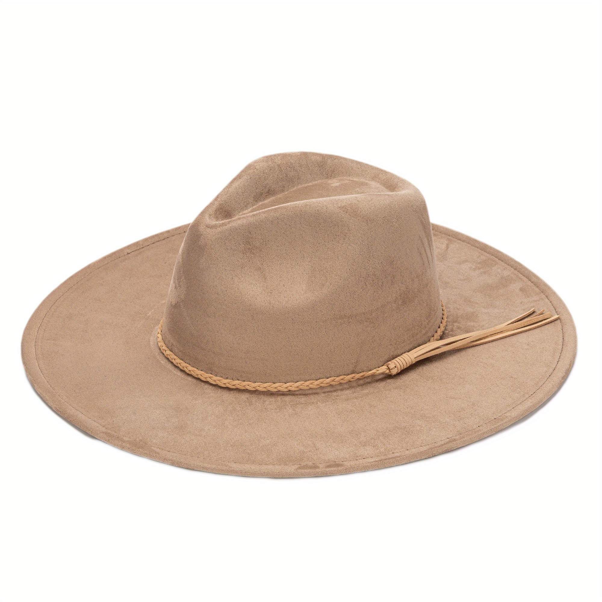 womens wide brim fedora hat suede western panama sun hat - Temu display picture 1
