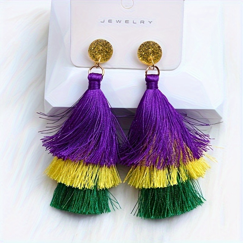 

Mardi Gras Tassel Earrings, Cute Polyester Dangle Earrings For , Seasonal Accessory, Non-feather, All-, Carnival/mardi Gras/masquerade