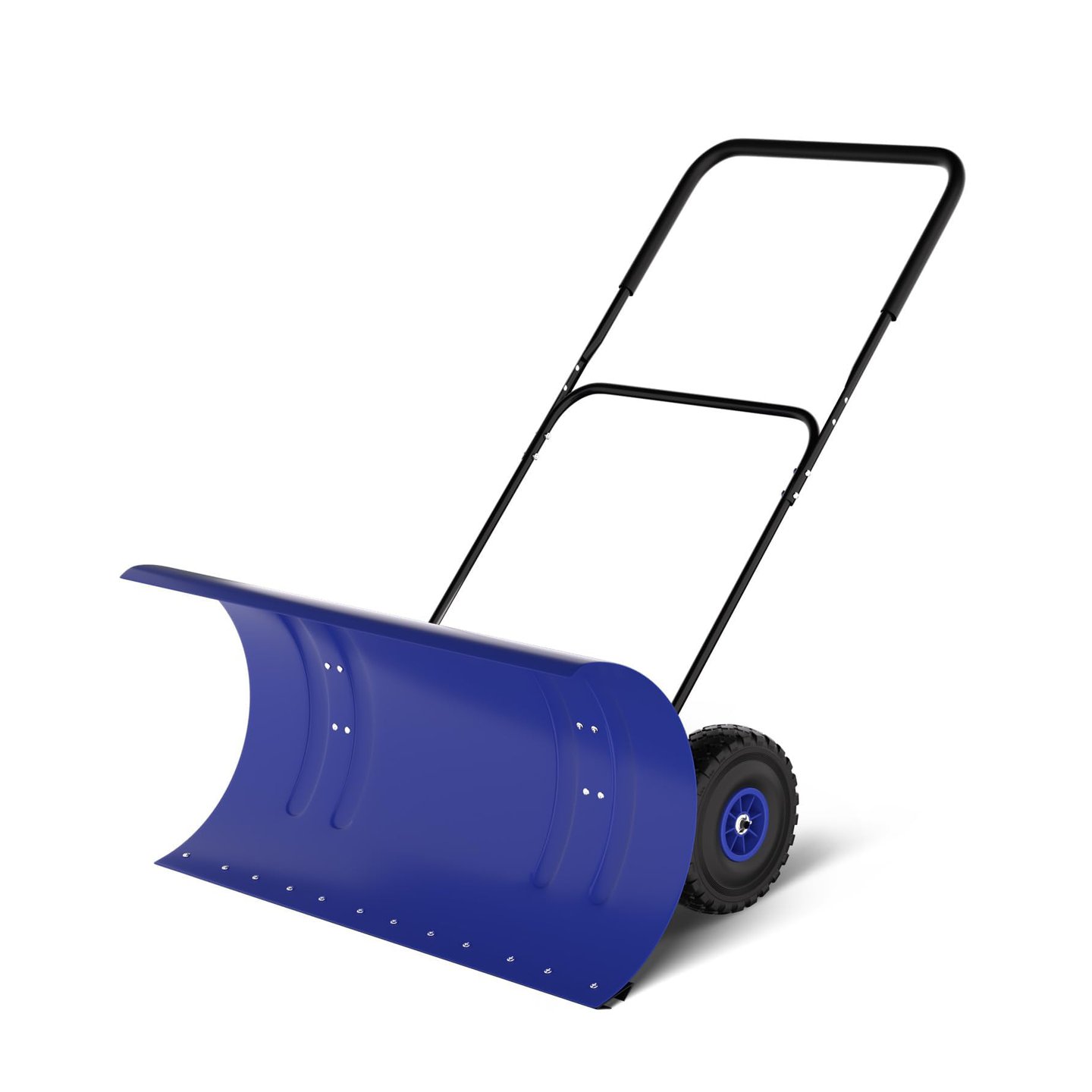 Image of 29" Heavy-duty Rolling Snow Shovel With 5-position Adjustable Handle And 10" Wheels, Durable Metal Blade Snow Pusher, Ergonomic U-shaped Grip, Rust-resistant Frame For Driveways, , And Patios, Blue