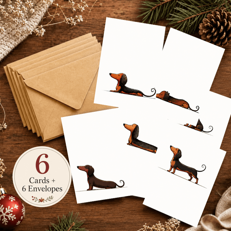 TEMU 12pcs Set Of Dachshund Cartoon Greeting Cards With Envelopes, Cute And Warm Tones, For Sending Birthday And Holiday Wishes To Dog Lovers