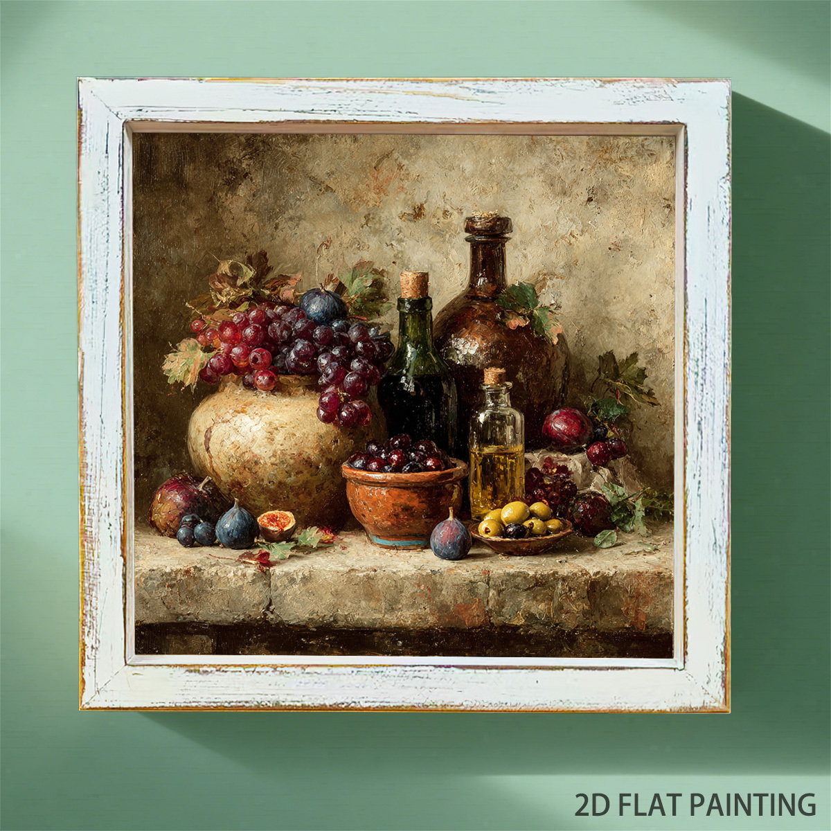 TEMU 2d Flat, 2d Flat Wood-framed 20cm X 20cm Decorative Painting, Painting, Vintage Wall Art, Wall Decor, Wall Art For Living Room, Framed Wall Art,