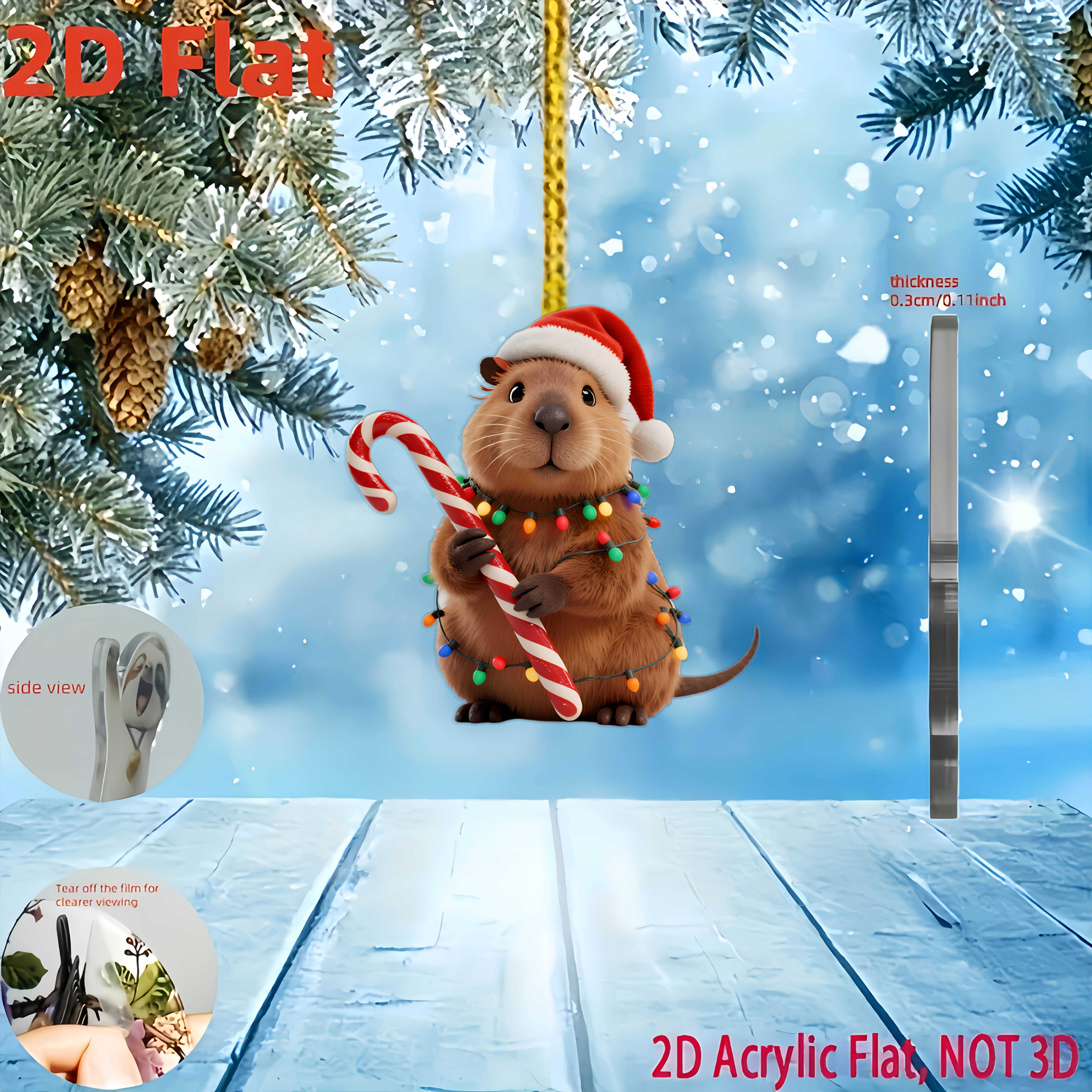 TEMU 2d Flat, 1pc Cute Capybara Christmas Ornament - Adorable Capybara-shaped Acrylic Hanging Decoration With Capybara Face For Tree, Car Mirror, Bag