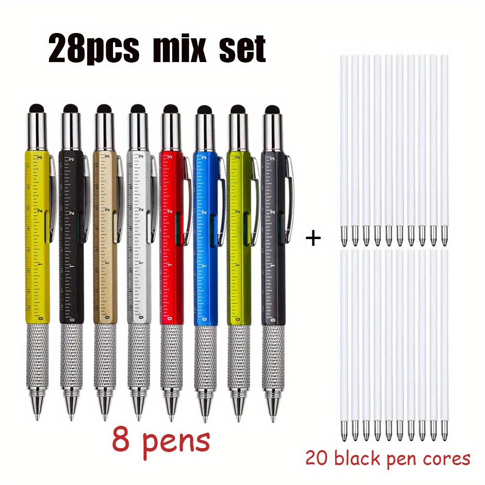 Image of 28pcs/set Of Capacitive Pens, Multifunctional Pens With Touch Screen Calipers, Leveling Tools, And Screwdrivers, Suitable For Back To School (8 Pens+20 Cores)