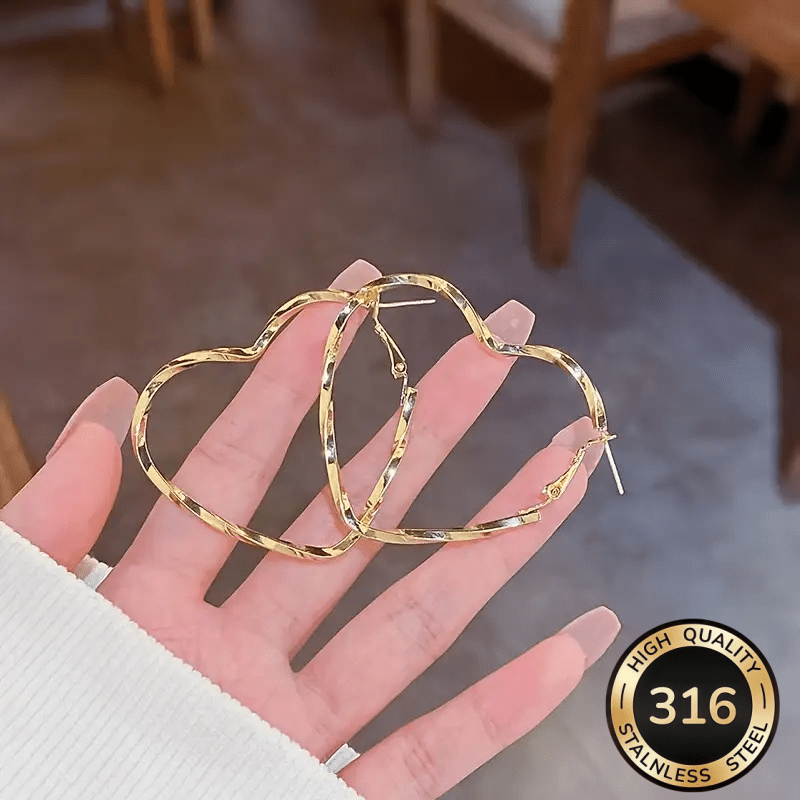 TEMU [ganicat ] Steel Vintage Boho Heart-shaped Hoop Earrings For Women, With Posts, Elegant Jewelry For Daily And Gift Occasions, Thanksgiving Day