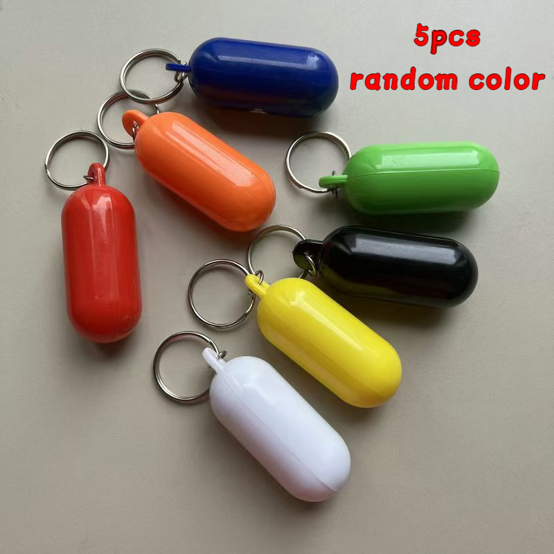 TEMU 5pcs Pill Shaped Floating Keychain(random Color), Multifunctional Swimming And Fishing Outdoor Floating Keychain, Rowing, Kayaking, Surfing And