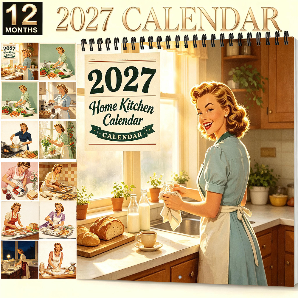 TEMU 2027 Vintage Wall Calendar - Retro 1950s Planner With Monthly Grid Suitable For Women, Moms, Kitchen Decor, Dated Monthly Charts For Home,