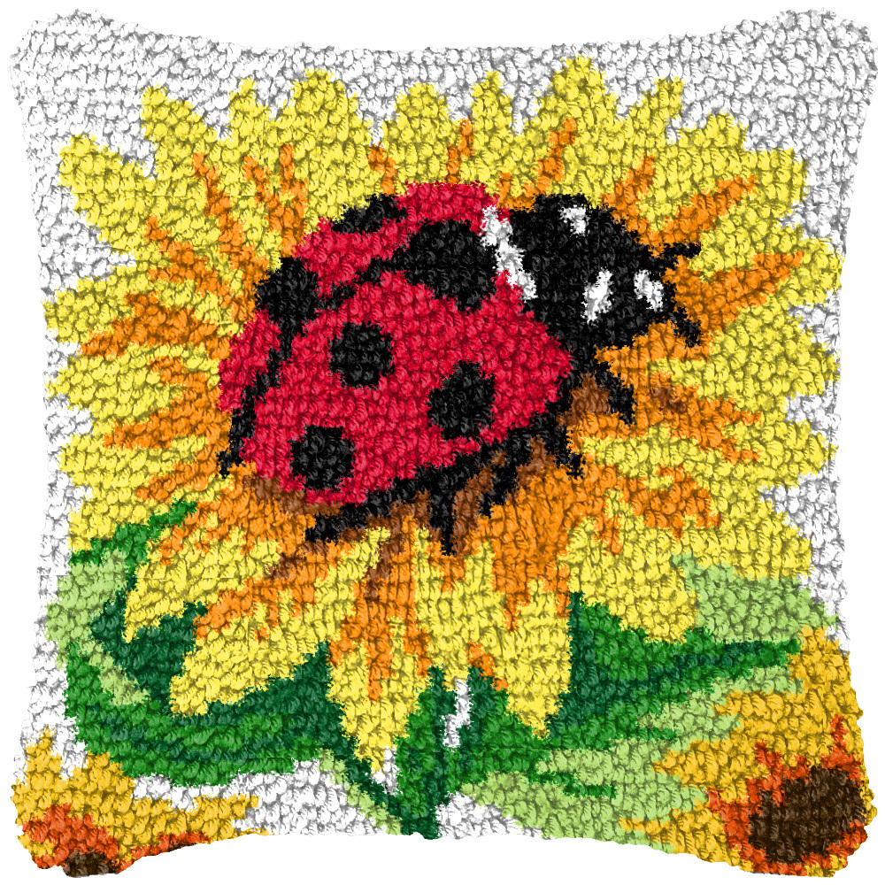 Hook Kits For Adults Cushion Pcs, Valentine's Day Giftbirthday Gift, Pre-print Pattern Set Diy Pillowcase, For Or Beginners Adults To Knott, Diy Hook Pcs, 43cm X 43cm/17inx17insunflower Ladybug