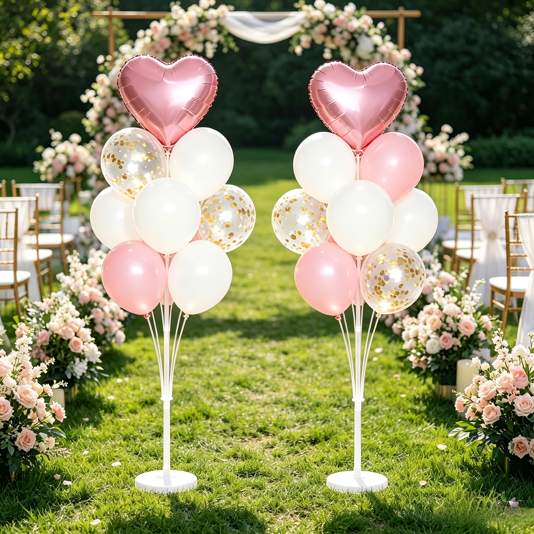 TEMU Set aus 2 freistehenden Ballonsäulenständern (130 cm), Zubehör für Ballondekoration, mit beschwerter Wasserbasis, hält 13 Ballons. Ideal für