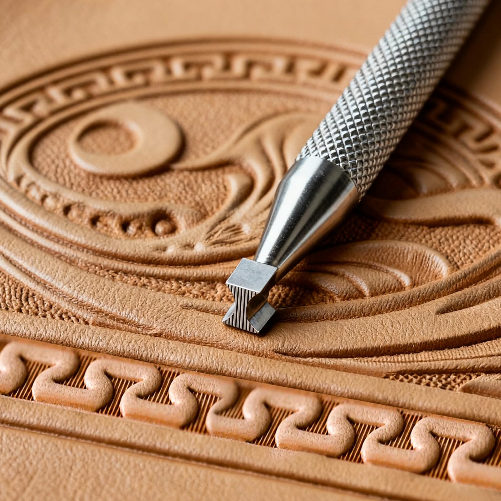 TEMU Hourglass Border Leather Stamps Tool With Lined Stamping Die - Professional & Diy Suitable For Carving, Leathercraft, Bookbinding, Wallet & Card