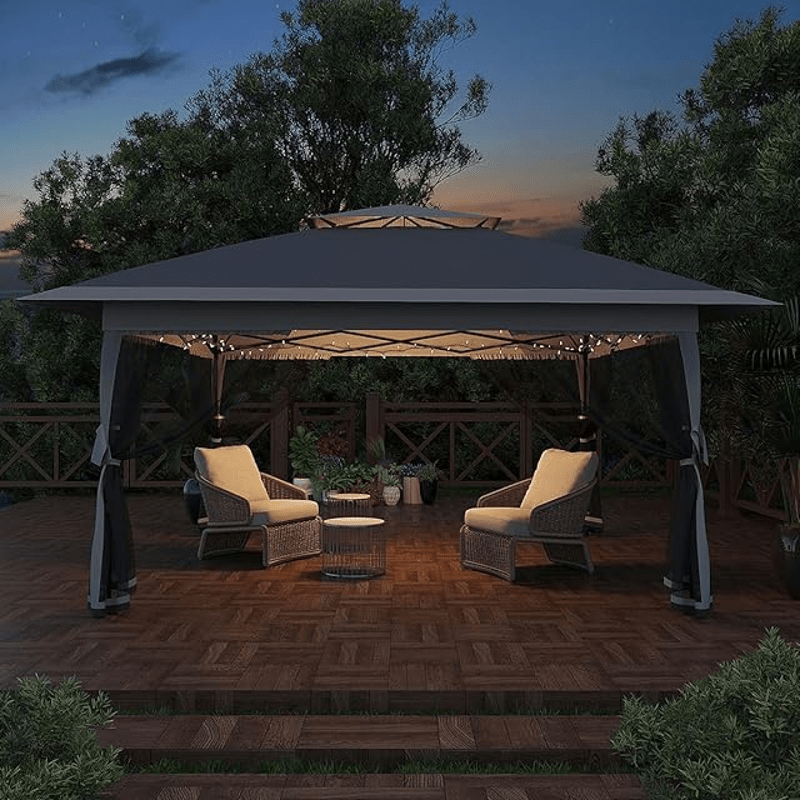 [13'x13' Gazebo] 13'x13' Double Rooftop Outdoor Gazebo | Quick Setup, High Quality, Durable Weather-Resistant Design, Gray Patio Canopy Tent for Backyard, Garden & Poolside