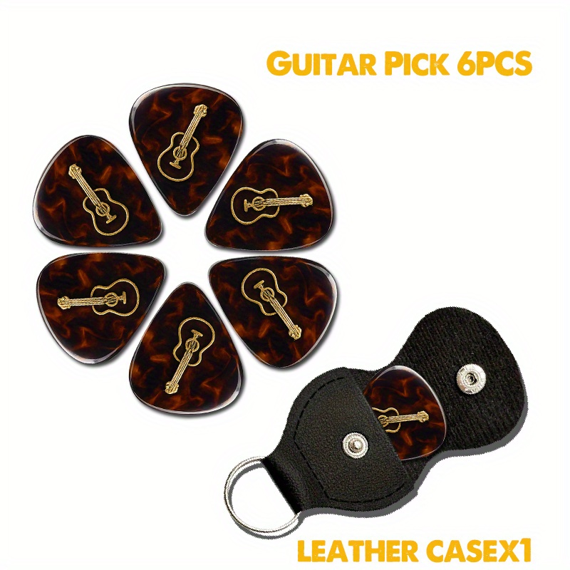 TEMU (2d Flat)6pcs Guitar Picks Set Features A Triangular Shape With Beautiful Shades Of Brown Tortoiseshell Pattern And A Stunning Design This Set