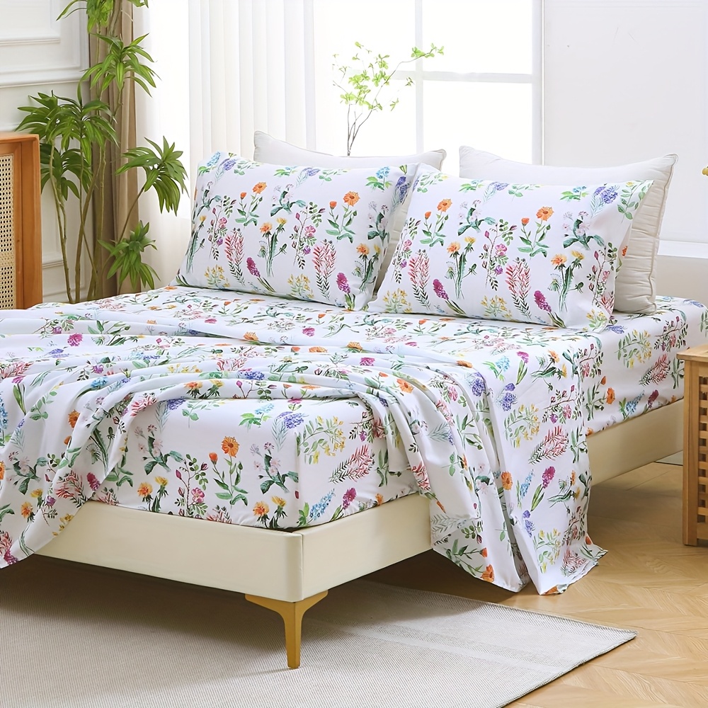 TEMU Satin-like 4pcs 2200tc Moire Printed Bedding Set, Full Bed Sheet Set With Fitted Sheet, Queen Size Sheet Set, Twin Bedding Sheets, Soft &